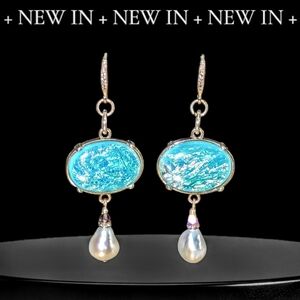 Hand Crafted Turquoise Color Golden and White Pearl Earrings